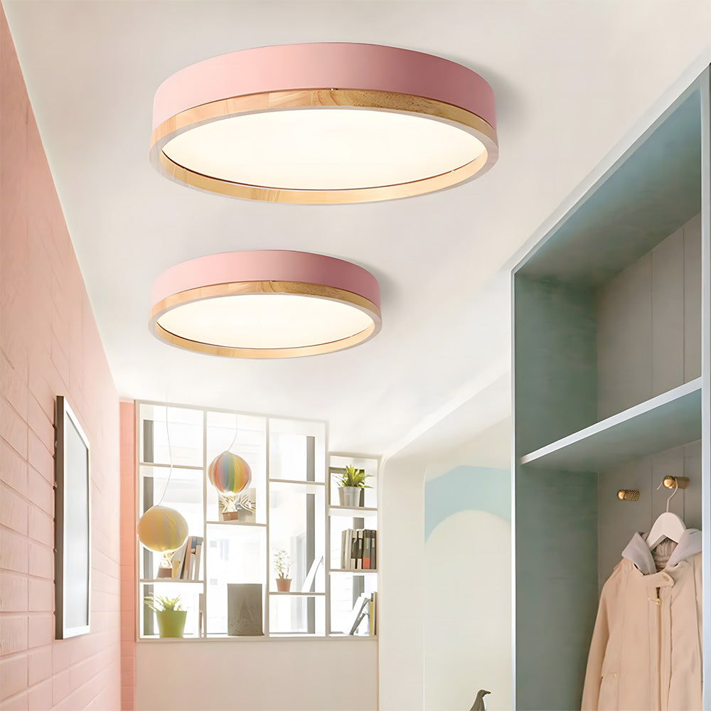 Contemporary Round Flush Mount Wooden Acrylic LED Ceiling Lights for Dining Room