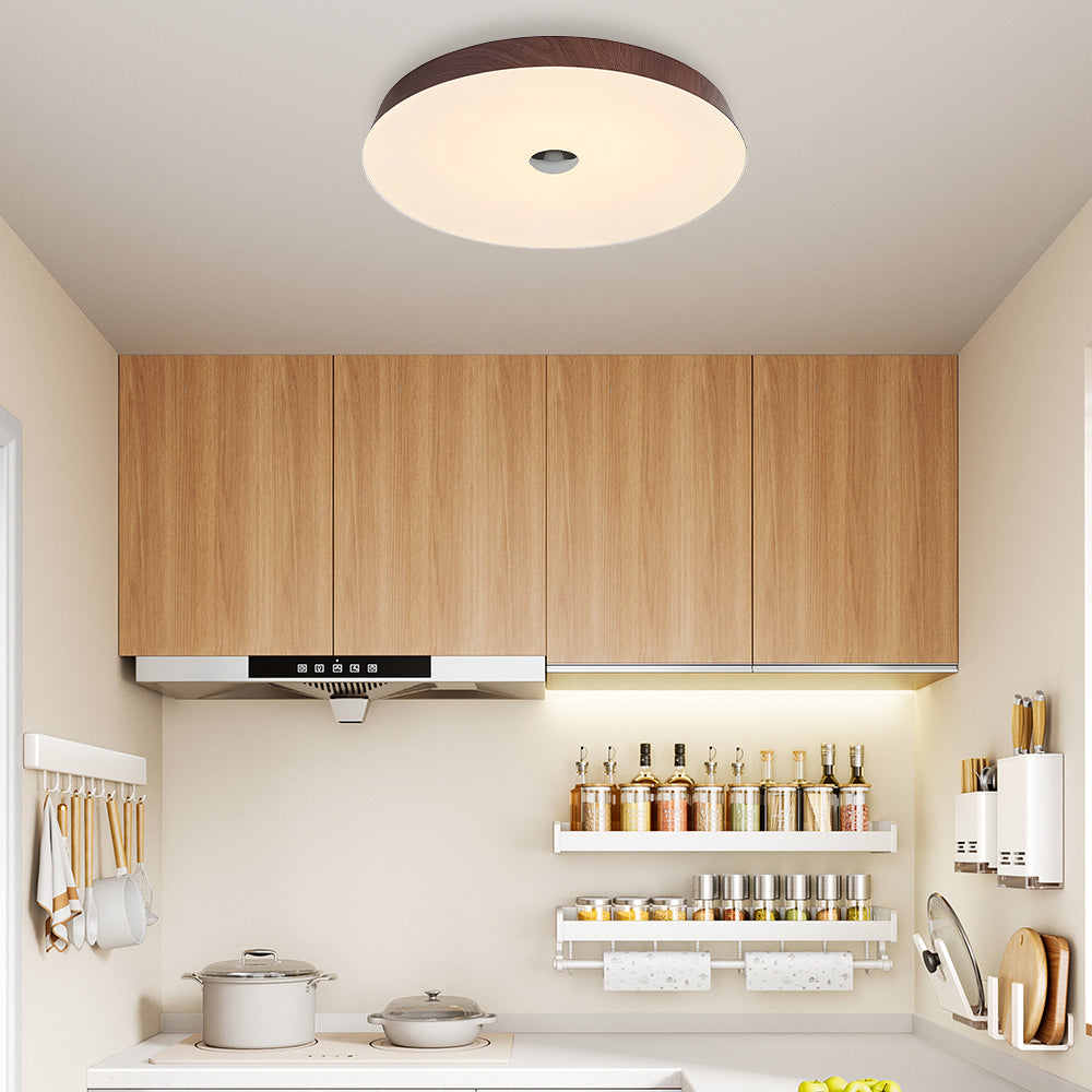 Natural Wood Grain Simple Round Bedroom LED Ceiling Lights