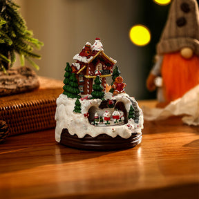 Warm Village House Resin Christmas Lightings With Music Box And Motorized Train