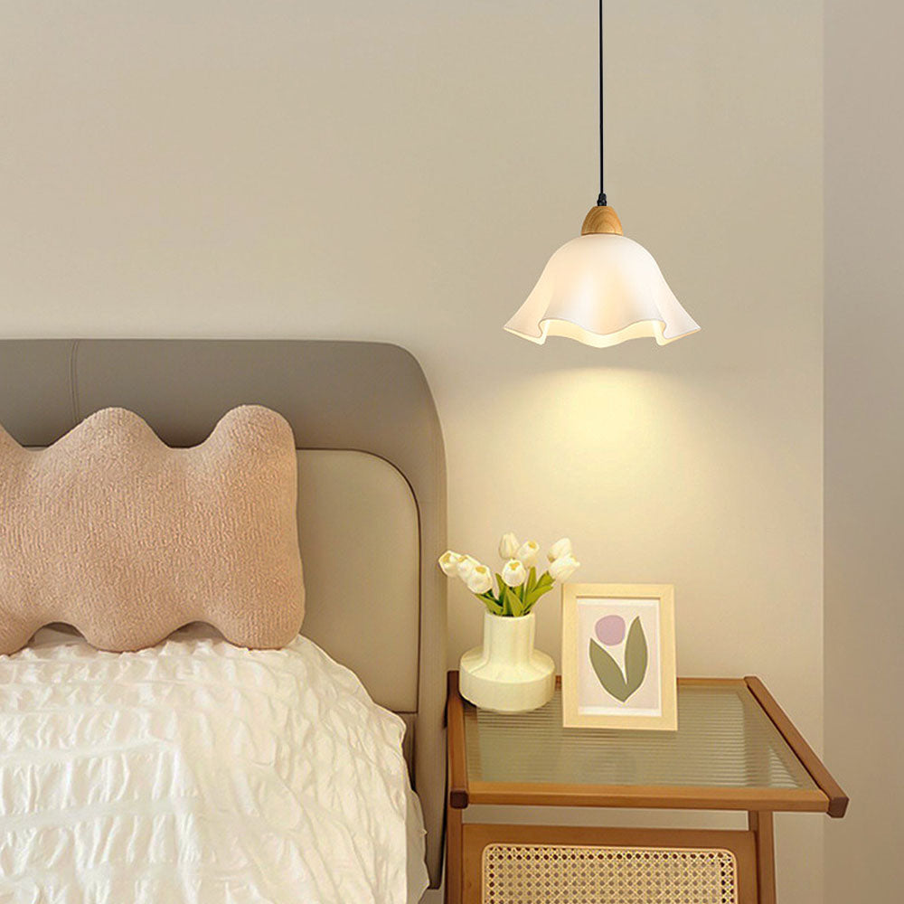 Flower Wood Bedside White Pendant Lights