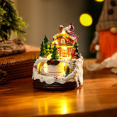 Warm Village House Resin Christmas Lightings With Music Box And Motorized Train