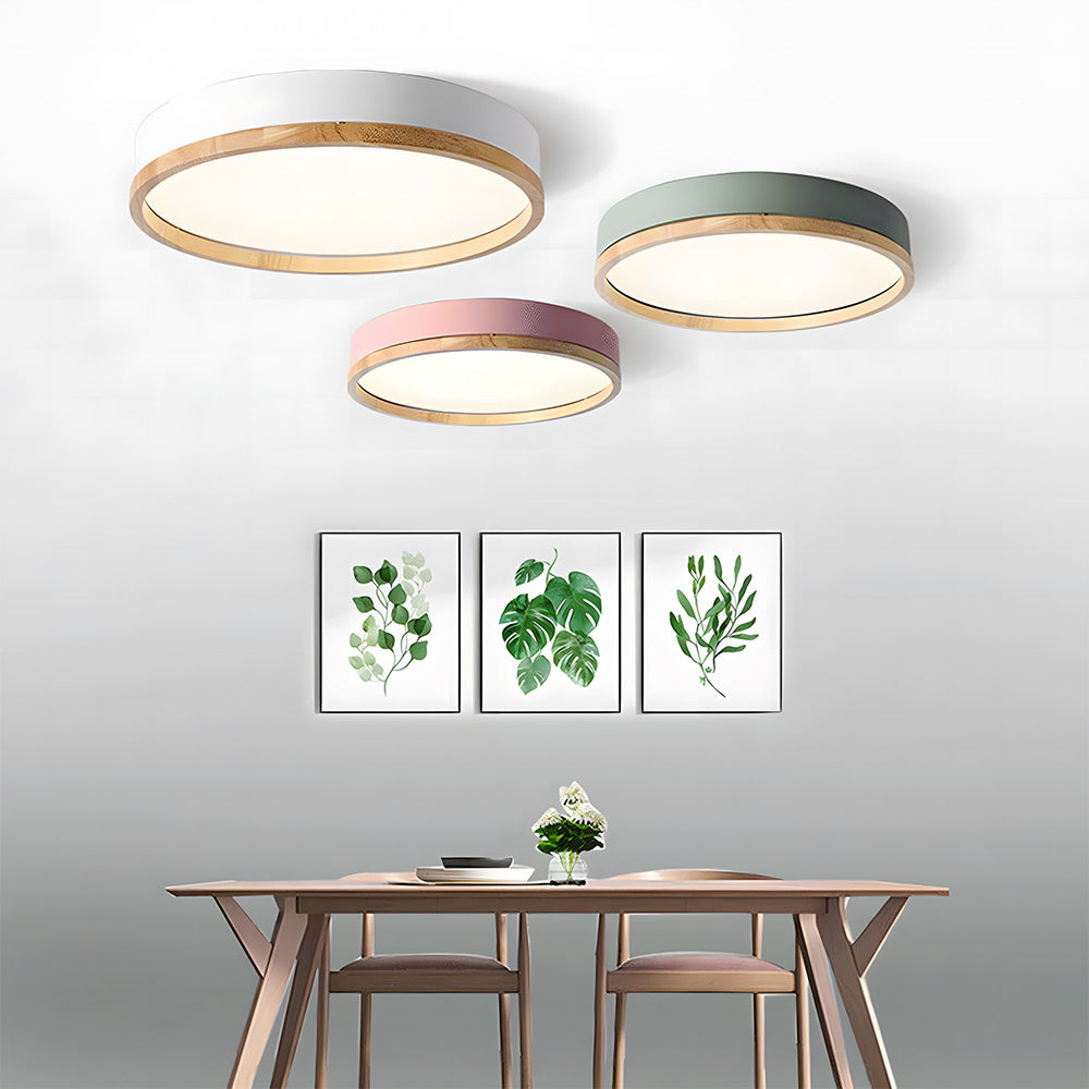Contemporary Round Flush Mount Wooden Acrylic LED Ceiling Lights for Dining Room