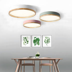 Contemporary Round Flush Mount Wooden Acrylic LED Ceiling Lights for Dining Room