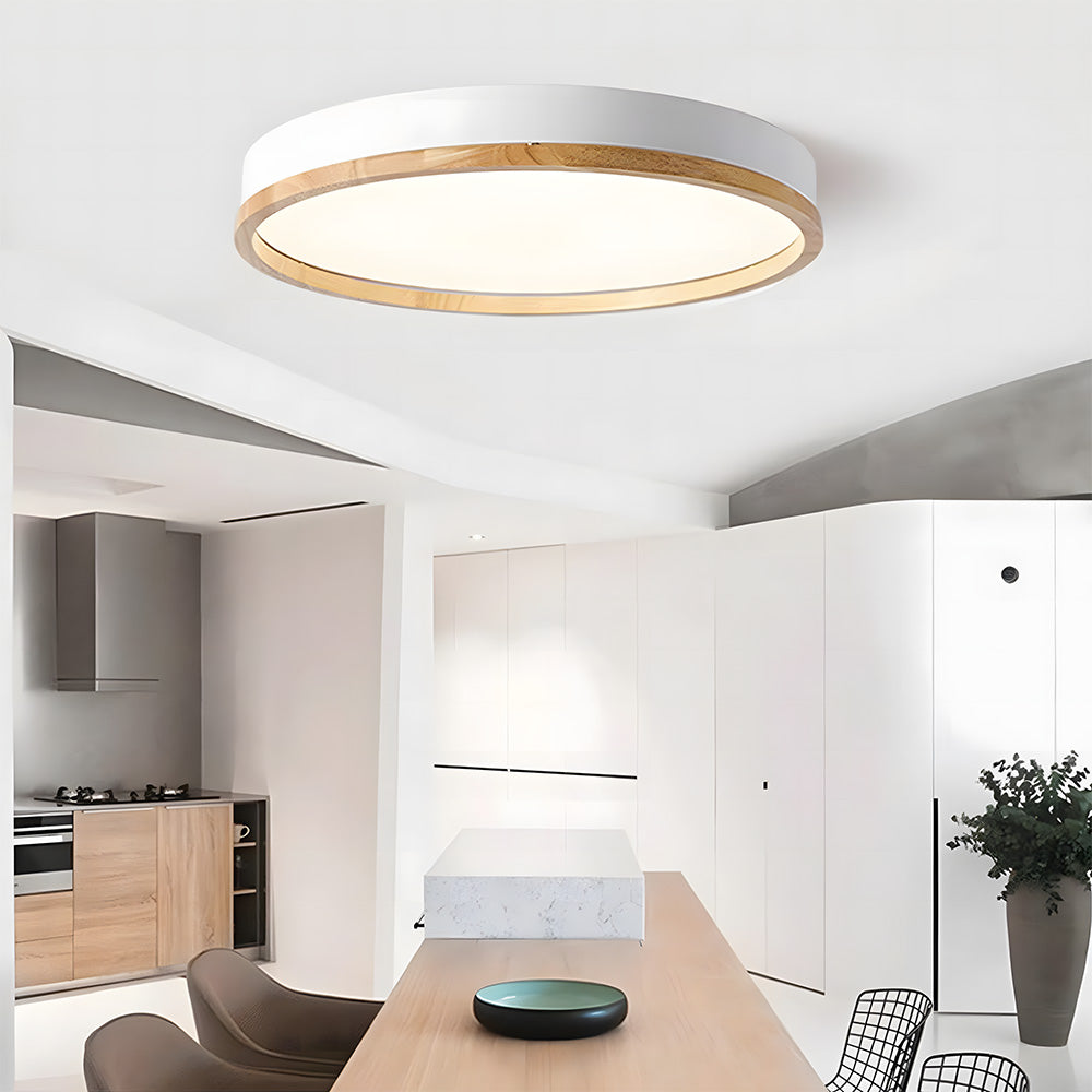 Contemporary Round Flush Mount Wooden Acrylic LED Ceiling Lights for Dining Room