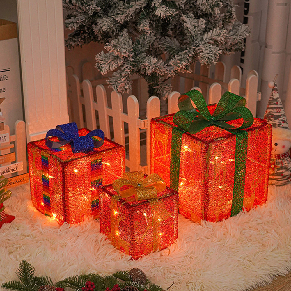 A Set of 3 Pcs Stylish LED Christmas Lighting Boxes Ornaments