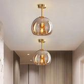 Set of 2 Modern Copper Glass Hallway Ceiling Light