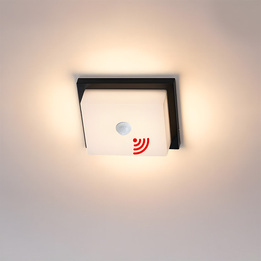 IP65 Rectangular Motion Sensor Aluminium PC Outdoor Ceiling Light for Entryway