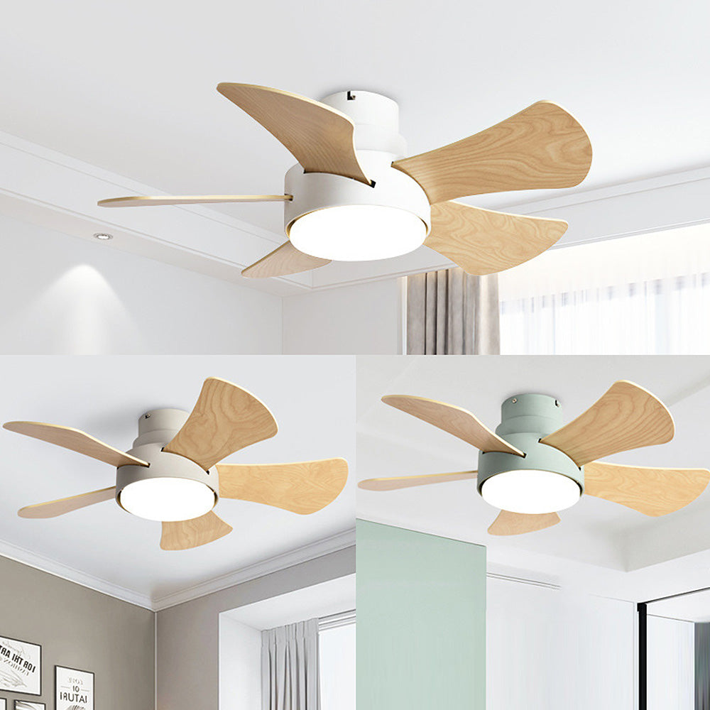 Contemporary Wood Semi-Flush Ceiling Fan With Lighting