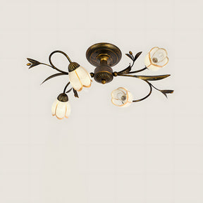 Traditional Floral Semi Flush Mount Glass Ceiling Lights for Bedroom
