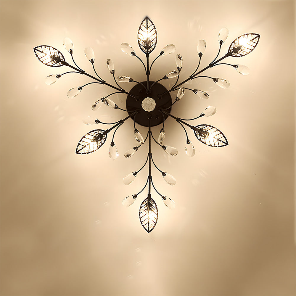 Semi-flush Crystal Flower and Leaves Ceiling lights for Living Room Bedroom