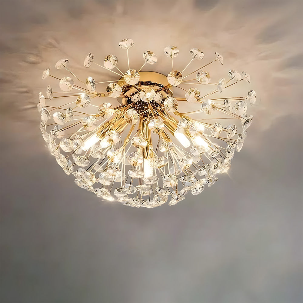 Elegant Gold Flush Mount Crystal Ceiling Lights for Living Room