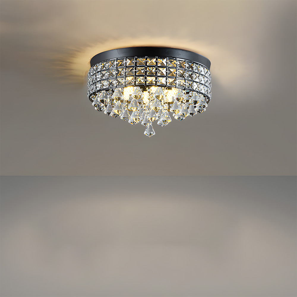 Modern Silver Crystal Flush Mount Ceiling Light for Dining Areas