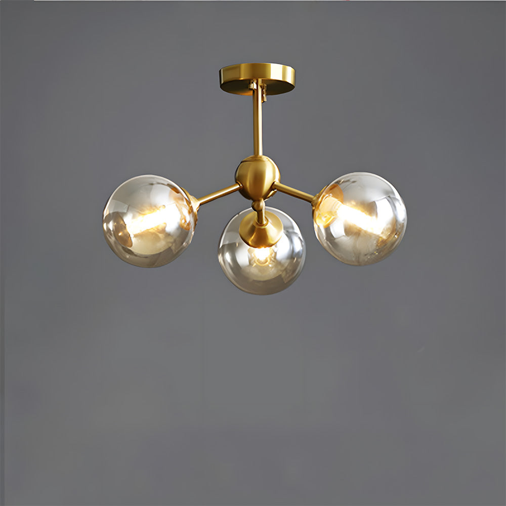 Amber Copper Glass Bubble Sputnik Pendant Light for Bedroom