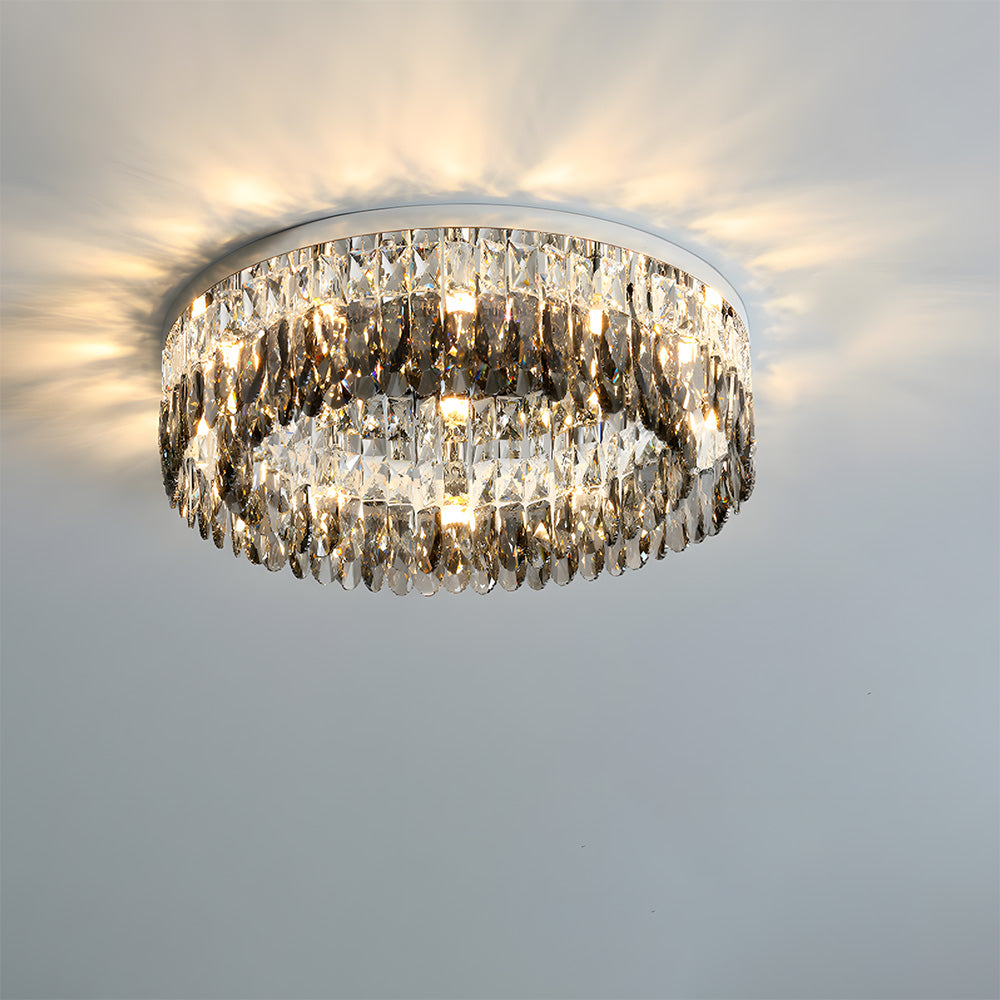 Contemporary Crystal Silver Ring Flush Mount Ceiling Light for Living Room