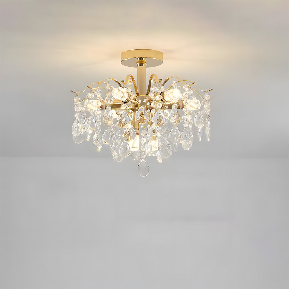Semi-flush Iron Crystal Elegant Ceiling Lights for Living Room Bedroom