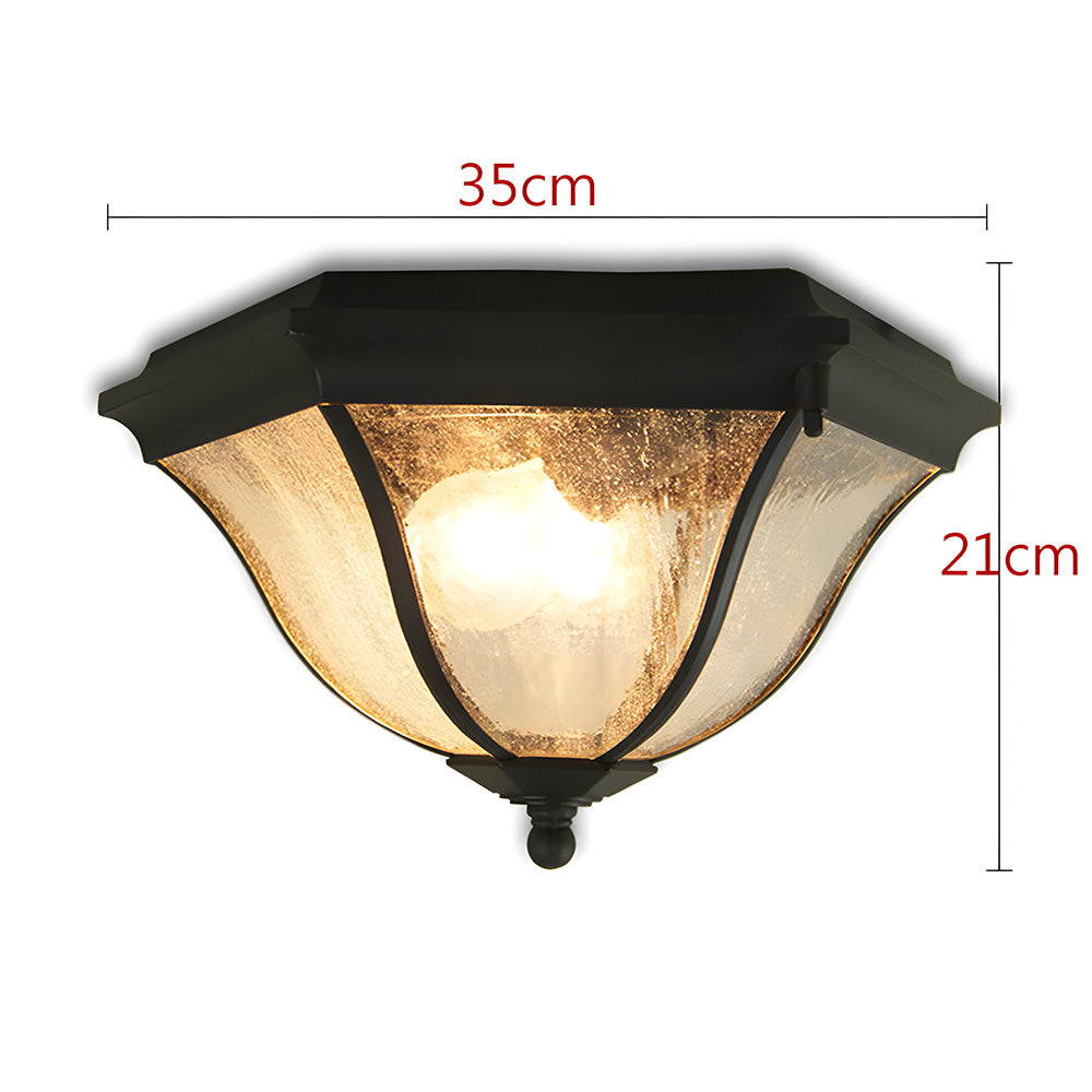 Octagonal Black Aluminum Seeded Glass Flush Mount Ceiling Light for Patio