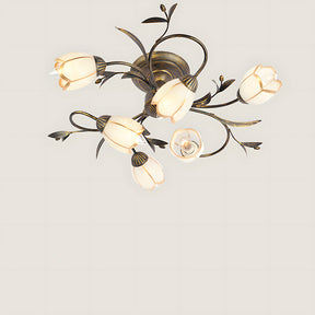 Traditional Floral Semi Flush Mount Glass Ceiling Lights for Bedroom