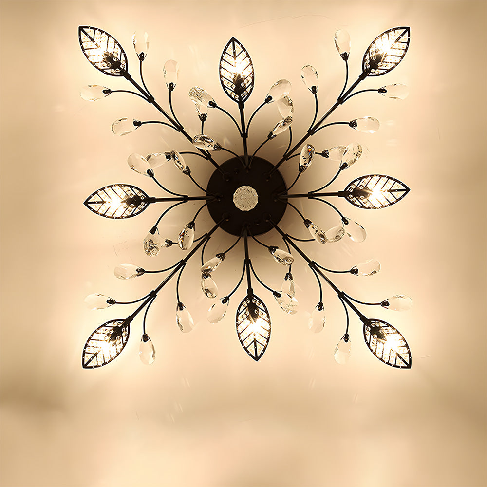Semi-flush Crystal Flower and Leaves Ceiling lights for Living Room Bedroom