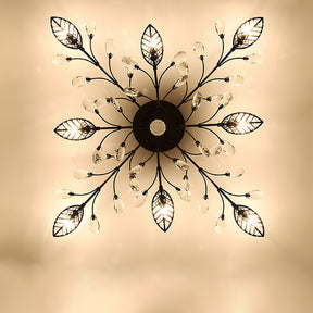 Semi-flush Crystal Flower and Leaves Ceiling lights for Living Room Bedroom