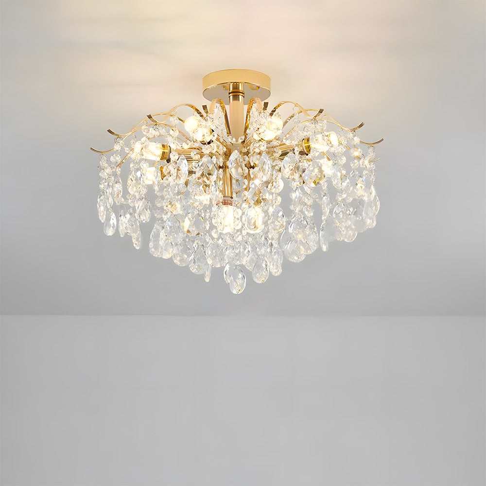 Semi-flush Iron Crystal Elegant Ceiling Lights for Living Room Bedroom