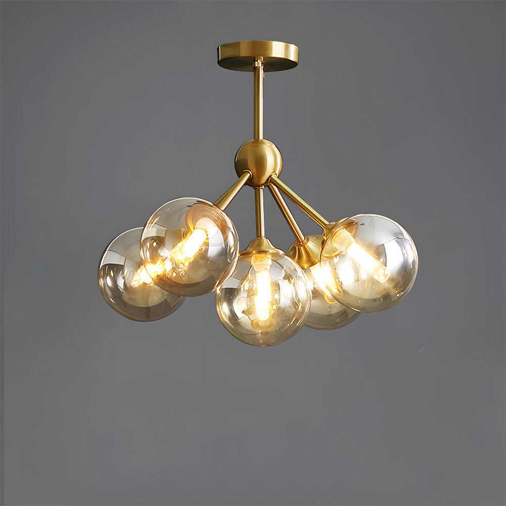 Amber Copper Glass Bubble Sputnik Pendant Light for Bedroom