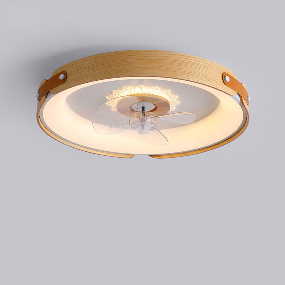 Wood Simple Round Ceiling Fan With LED Lighting