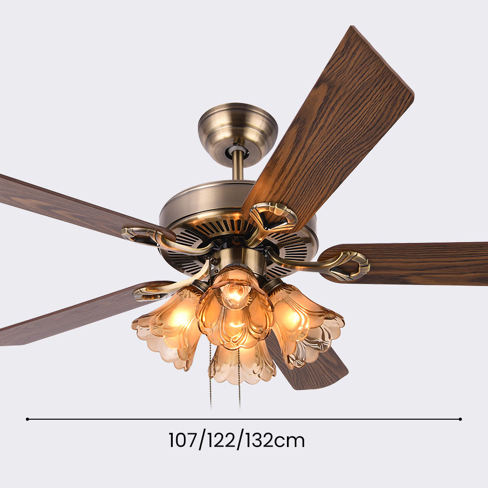 Vintage Wood Flower Shape Ceiling Fan With Lighting