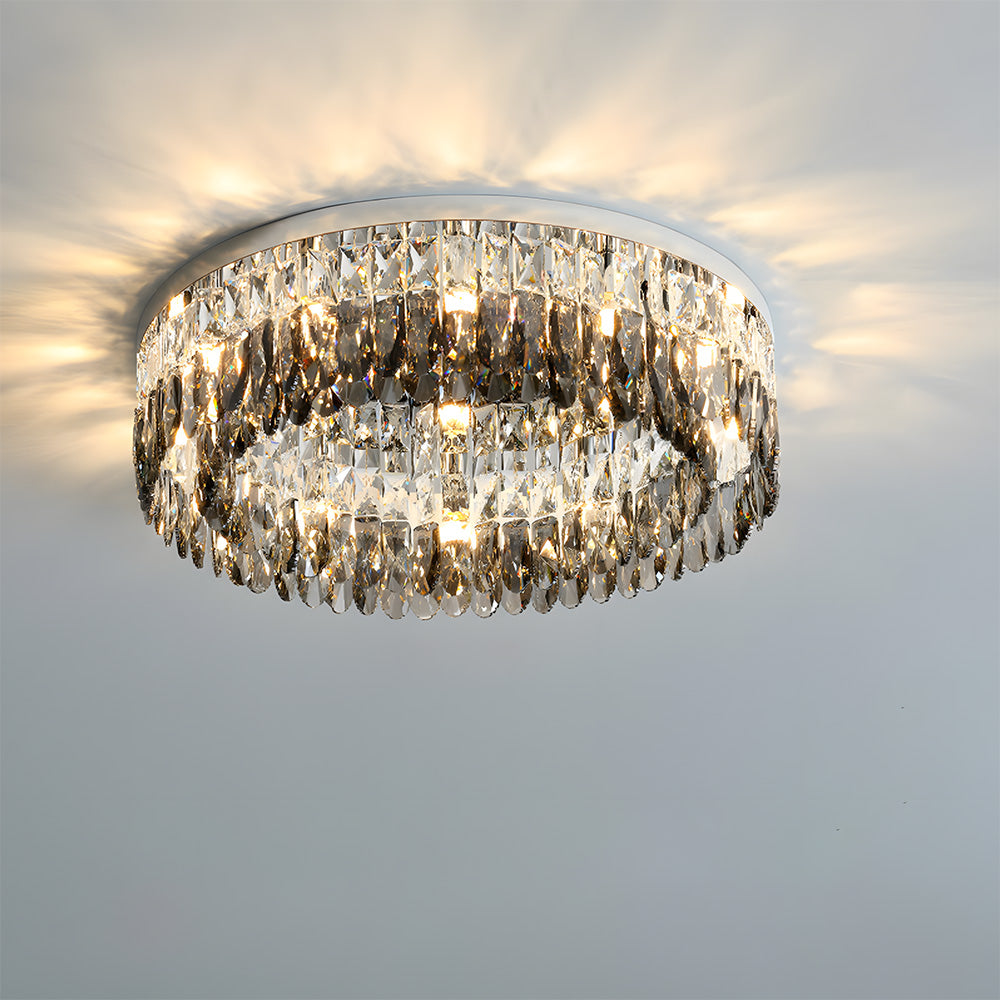 Contemporary Crystal Silver Ring Flush Mount Ceiling Light for Living Room