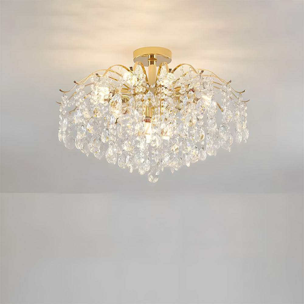 Semi-flush Iron Crystal Elegant Ceiling Lights for Living Room Bedroom