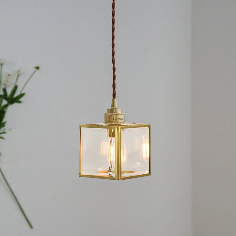 Cube Glass and Iron Clear Pendant Lights