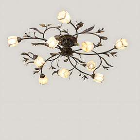 Traditional Floral Semi Flush Mount Glass Ceiling Lights for Bedroom