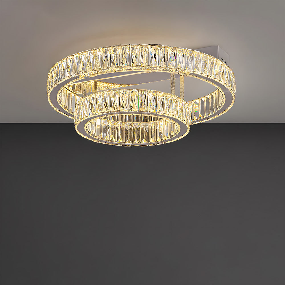 Modern Luxury Stainless Steel K9 Crystal Round Ceiling Lights for Living Room