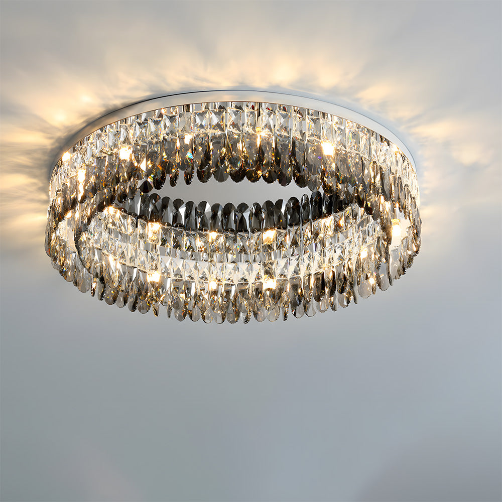 Contemporary Crystal Silver Ring Flush Mount Ceiling Light for Living Room