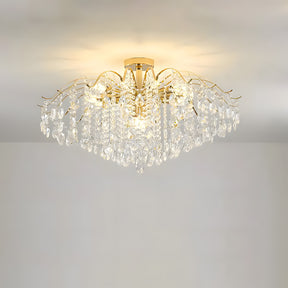 Semi-flush Iron Crystal Elegant Ceiling Lights for Living Room Bedroom
