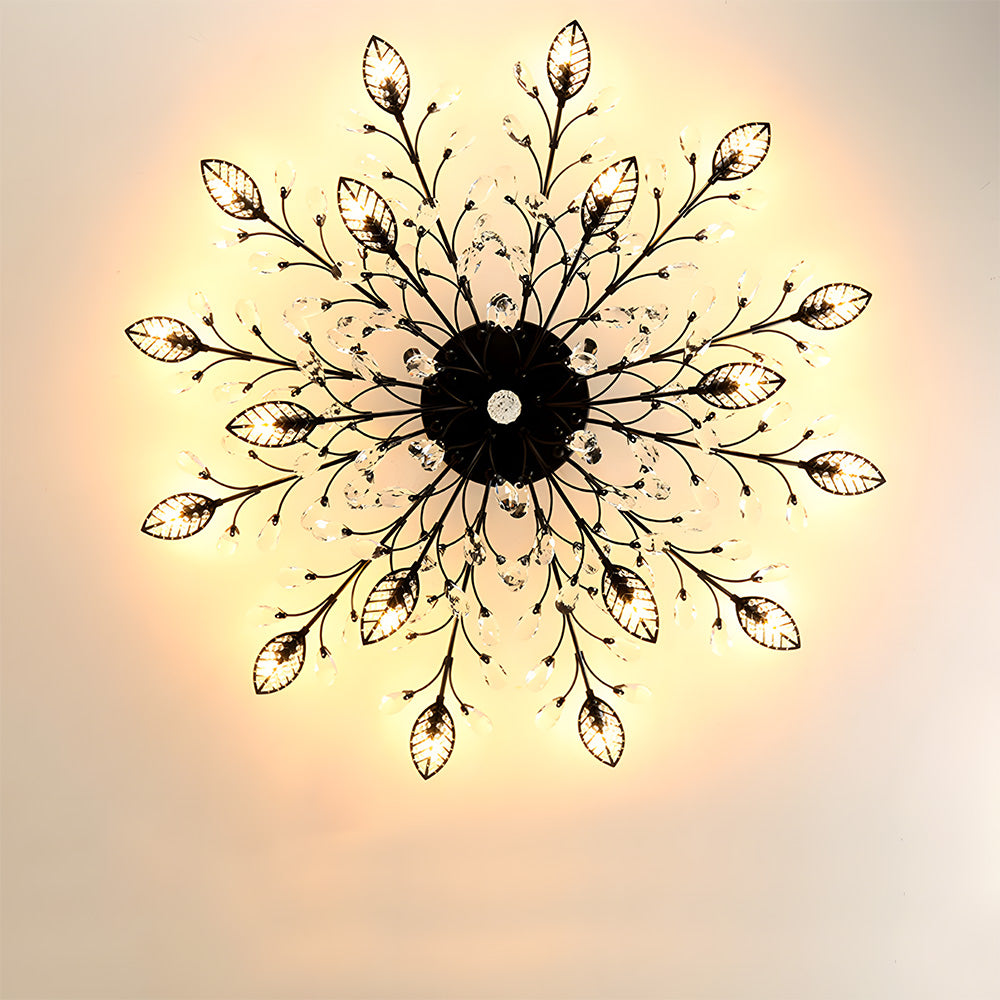 Semi-flush Crystal Flower and Leaves Ceiling lights for Living Room Bedroom