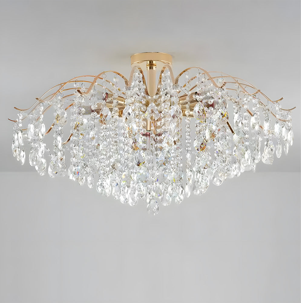 Semi-flush Iron Crystal Elegant Ceiling Lights for Living Room Bedroom