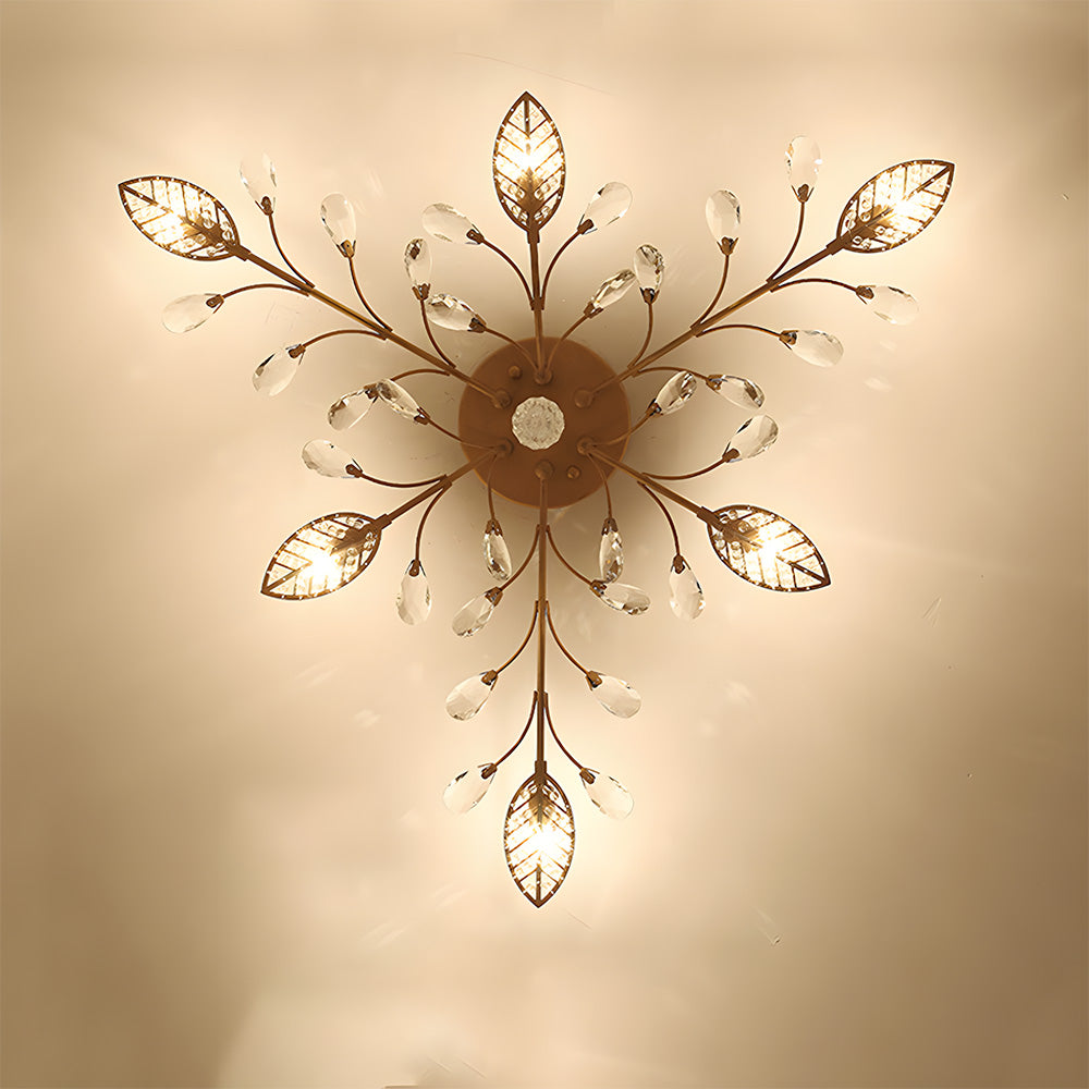 Semi-flush Crystal Flower and Leaves Ceiling lights for Living Room Bedroom