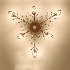Semi-flush Crystal Flower and Leaves Ceiling lights for Living Room Bedroom