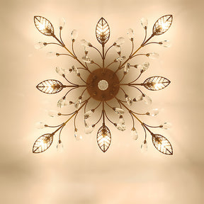 Semi-flush Crystal Flower and Leaves Ceiling lights for Living Room Bedroom