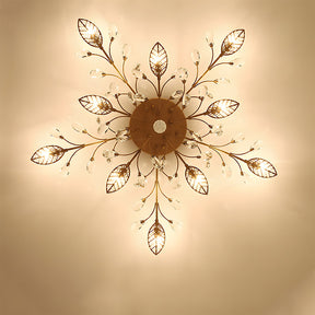 Semi-flush Crystal Flower and Leaves Ceiling lights for Living Room Bedroom