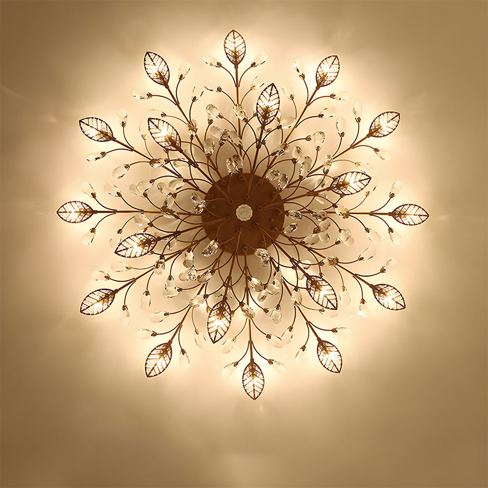 Semi-flush Crystal Flower and Leaves Ceiling lights for Living Room Bedroom