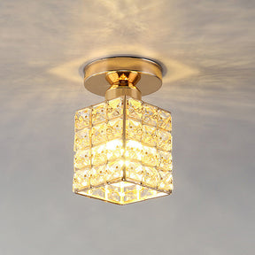 Contemporary Gold Round Glass Semi-Flush Hallway Light Fixture