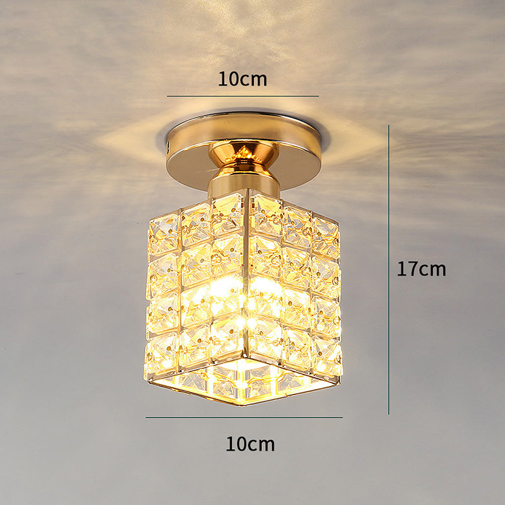 Contemporary Gold Round Glass Semi-Flush Hallway Light Fixture