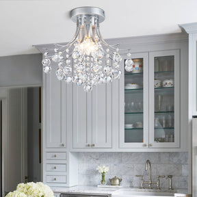 Silver Crystal Bouquet Semi-Flush Ceiling Light for Hallway