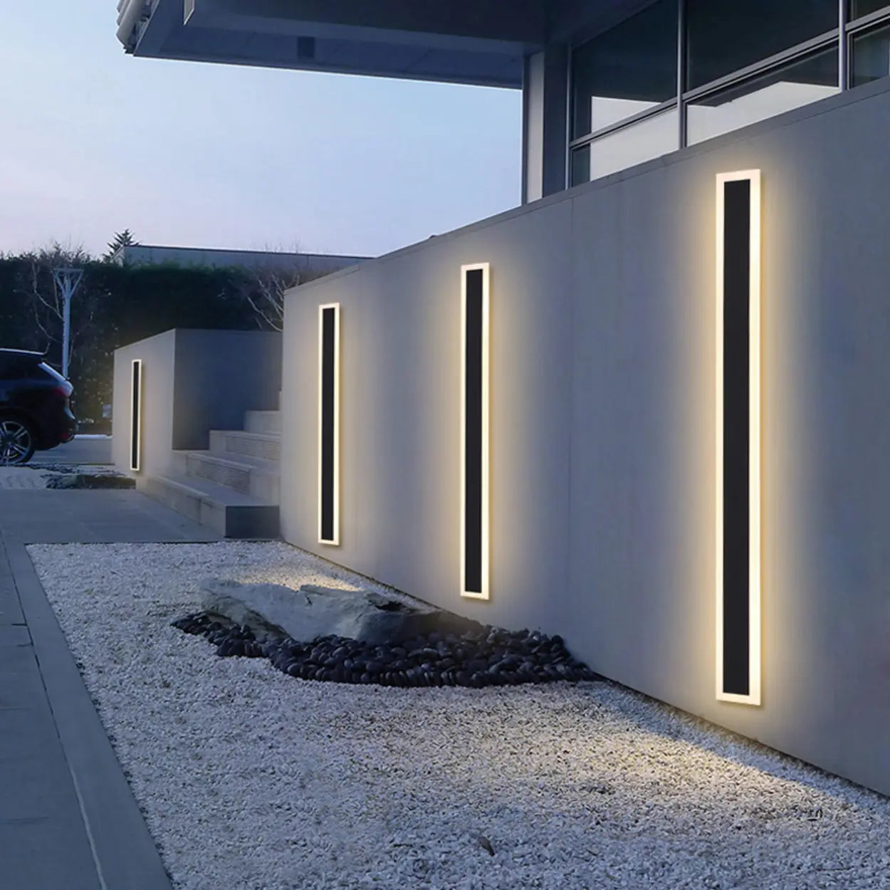Set of 2 Modern IP65 Slim Black LED Outdoor Strip Wall Light
