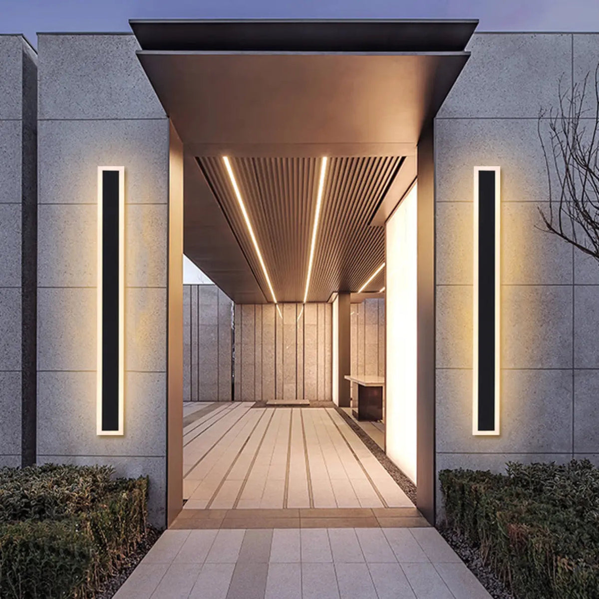 Set of 2 Modern IP65 Slim Black LED Outdoor Strip Wall Light