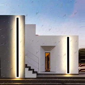 Set of 2 Modern IP65 Slim Black LED Outdoor Strip Wall Light