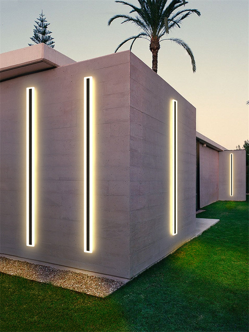 Set of 2 Modern IP65 Slim Black LED Outdoor Strip Wall Light