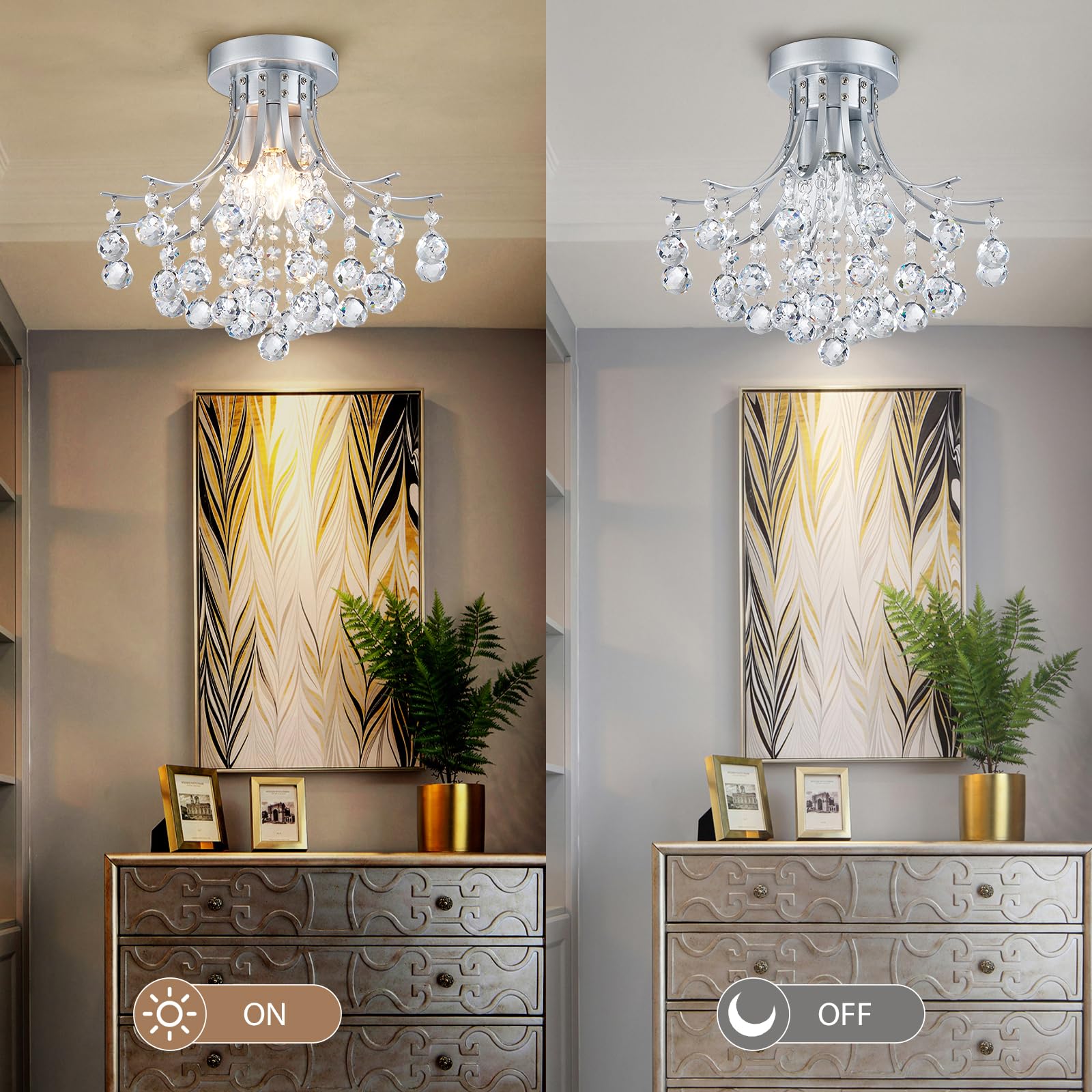 Silver Crystal Bouquet Semi-Flush Ceiling Light for Hallway