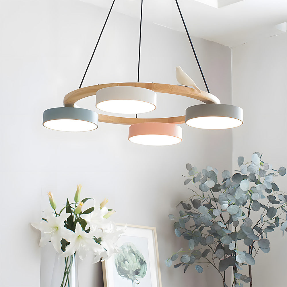 Modern Wood Bird Pendant Lights Creative LED Chandelier for Living Room, Dinning Area
